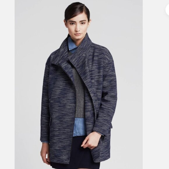 Banana Republic Textured Cocoon Coat zipper oversized Cotton blend lined M - Picture 1 of 15